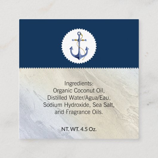 シーソルトクレイ航海のビーチ手作り職人ラベル スクエア名刺 (裏面)