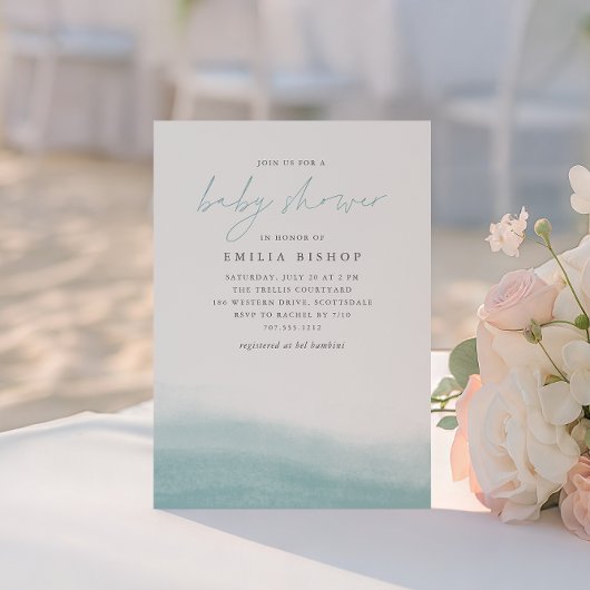 シータイドコースタルウォーターカラーベビーシャワー 招待状