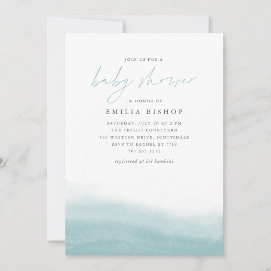 シータイドコースタルウォーターカラーベビーシャワー 招待状 (正面)