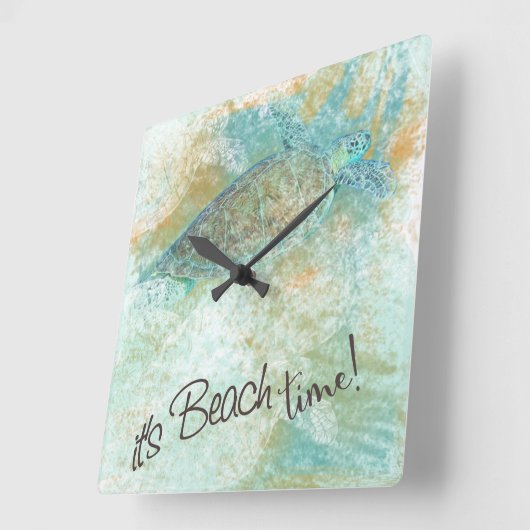 シータートルイットビーチタイム引用文 スクエア壁時計 (傾斜)
