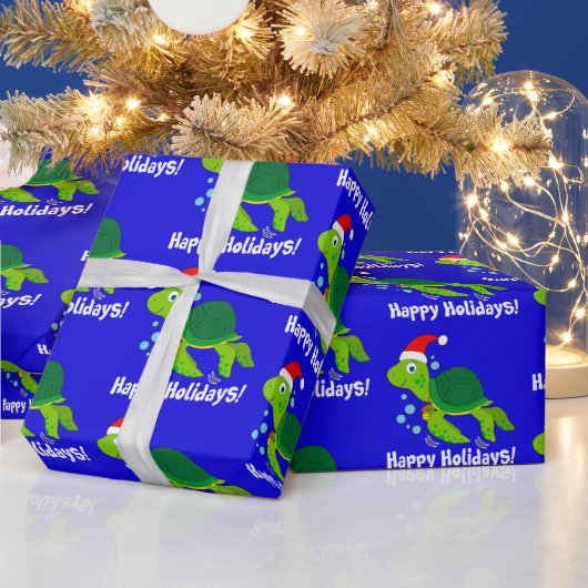 シータートルインアサンタハットハッピーホリデーズTシャツW ラッピングペーパー (クリスマス)