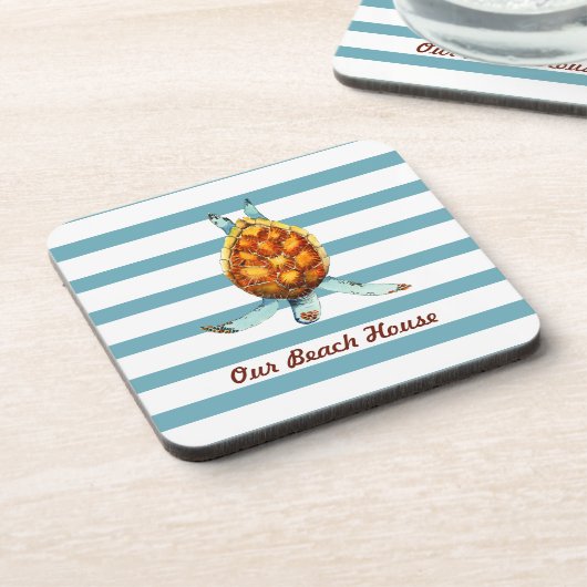 シータートルウアビーチハウスオンダークアクアストライプズ コースター (左側)