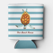 シータートルウアビーチハウスオンダークアクアストライプズ 缶クーラー (正面)
