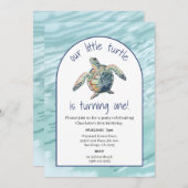 シータートルウォーターカラー誕生日招待状 招待状 (正面/裏面)
