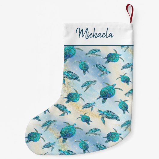 シータートルクリスマストロピカルビーチスパークル スモールクリスマスストッキング (裏面)