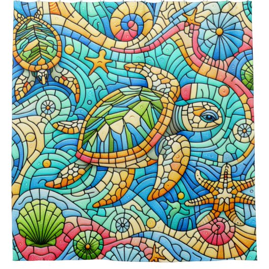 シータートルステインガラスデザイン シャワーカーテン (正面)