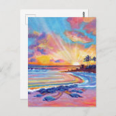 シータートルズアットポイプビーチカウアイアットサンセット ポストカード (正面/裏面)