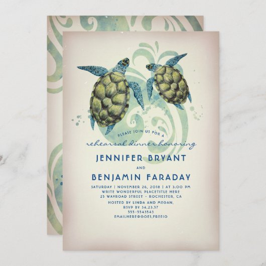 シータートルズトロピカルビーチリハーサルディナー 招待状 (正面/裏面)