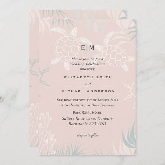 シータートルズビーチ結婚式サンゴティール（緑がかった色）ターコイズ (正面/裏面)