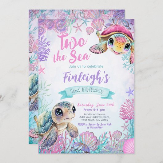 シータートルセカンドバースデー招待状 招待状 (正面/裏面)