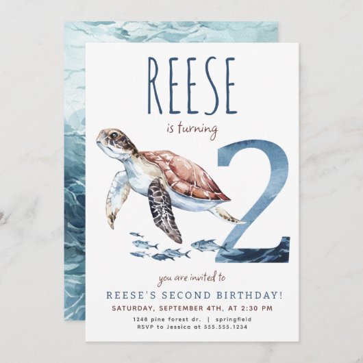 シータートルセカンド誕生日招待状 招待状 (正面/裏面)