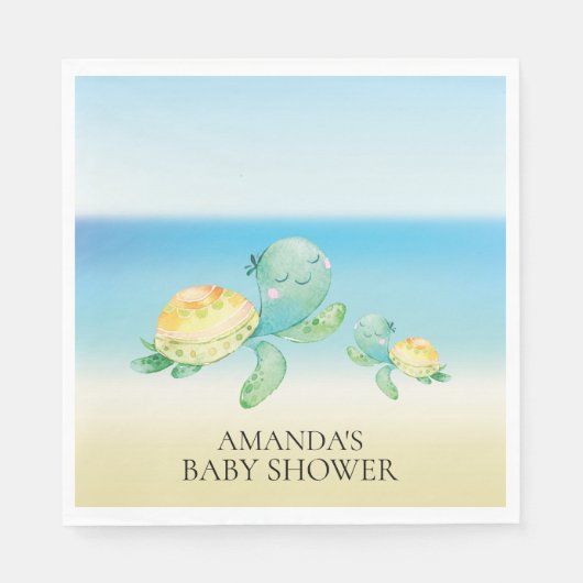 シータートルニュートラルベビーシャワー紙ナプキンス スタンダードランチョンナプキン (正面)
