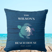 シータートルネイビーブルーウッドファミリーネームビーチハウス クッション
