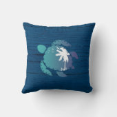 シータートルネイビーブルーウッドファミリーネームビーチハウス クッション (裏面)