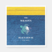 シータートルネイビーブルーウッドファミリーネームビーチハウス スタンダードランチョンナプキン (正面)