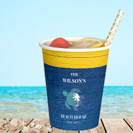 シータートルネイビーブルーウッドファミリービーチハウス 紙コップ