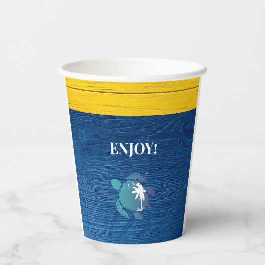 シータートルネイビーブルーウッドファミリービーチハウス 紙コップ (裏面)