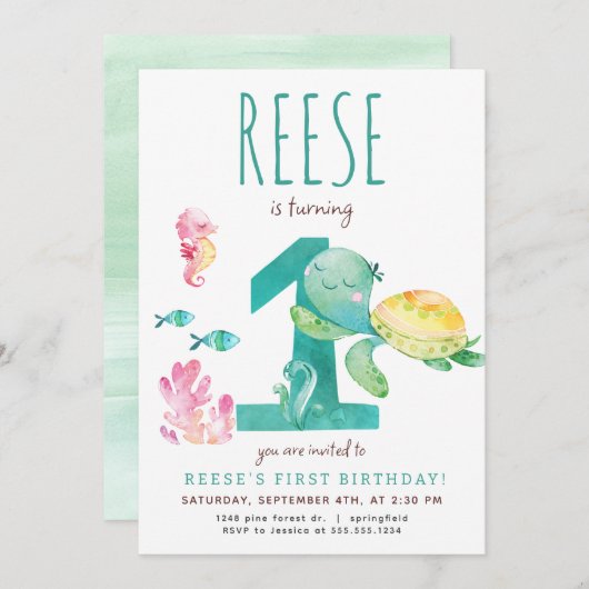 シータートルファースト誕生日招待状 招待状 (正面/裏面)