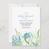 シータートルブルーとグリーンベビーシャワー招待状 招待状 (正面)