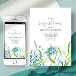 シータートルブルーとグリーンベビーシャワー招待状 招待状