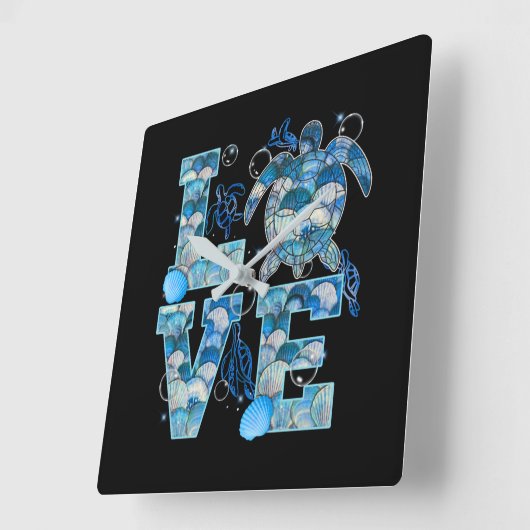 シータートルラブシャツ海ビーチ動物愛好家 スクエア壁時計 (傾斜)