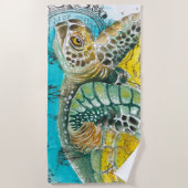 シータートル水彩ヴィンテージマップ（白） ビーチタオル (正面)