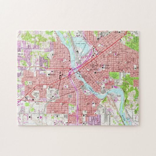 シーダーラピッズアイオワ(1967年)のヴィンテージの地図 ジグソーパズル (横)