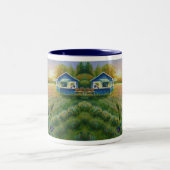 シーダー·ワックスウィング·バード·ブルーベリー·ファーム水彩画 ツートーンマグカップ (中央)
