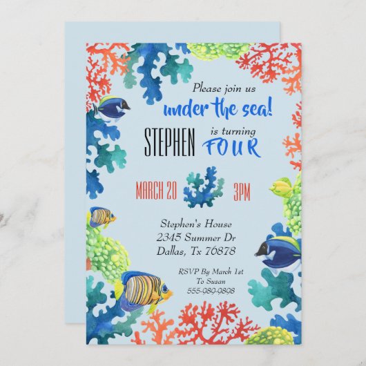 シーチャイルドの誕生日パーティーの招待状の下で 招待状 (正面/裏面)