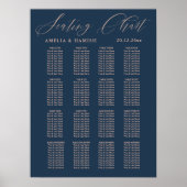 シーッモダンティングチャート青とバラの金ゴールド結婚 ポスター (正面)