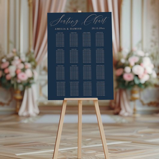 シーッモダンティングチャート青とバラの金ゴールド結婚 ポスター