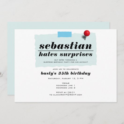 シーッ!おもしろいサプライズモダン誕生日パーティー 招待状 (正面/裏面)