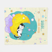 "シーッ、まだ眠っている"かわいい子猫ムーンで眠る フリースブランケット (正面(横))