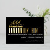 シーッ…やめ吹ろ！サプライズ誕生日 箔招待状 (立ち正面)