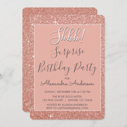 シーッ！サプライズバラ金ゴールド誕生日パーティー 招待状 (正面/裏面)