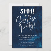 シーッ！サプライズバースデーパーティー海軍ブルーウォーター色 招待状 (正面)