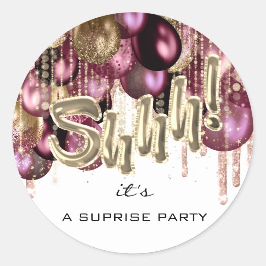 シーッ！サプライズパーティーバルーンバラ金ゴールド白 ラウンドシール (正面)