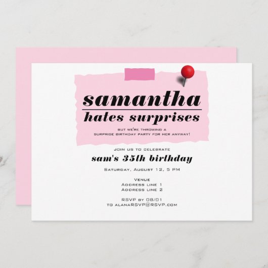 シーッ!サプライズモダン誕生日パおもしろいーティー 招待状 (正面/裏面)