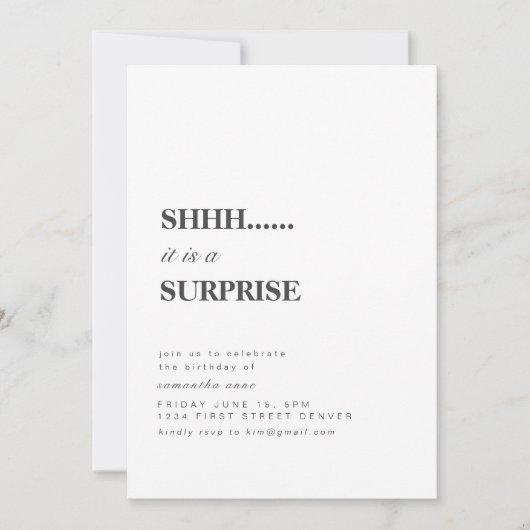 シーッ…サプライズ誕生日パーティーの招待状 招待状 (正面)