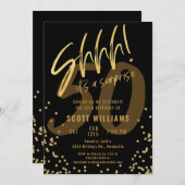 シーッ！サプライズ金ゴールドブラック・バースデーパーティー 招待状 (正面/裏面)