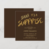 シーッ！サプライズ50誕生日金ゴールドブラウン 招待状 (正面/裏面)