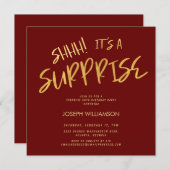 シーッ！サプライズ50誕生日金ゴールドブルゴーニュ 招待状 (正面/裏面)