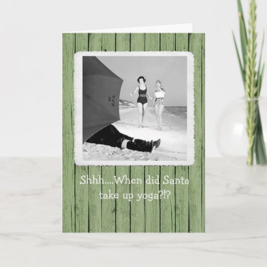 シーッ…サンタがヨガをするクリスマスグリーティングカード サンキューカード (正面)