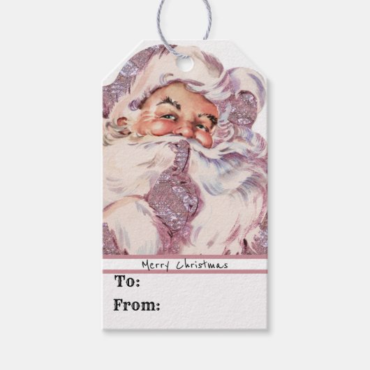 シーッ！サンタビクトリアンピンクのクリスマス ギフトタグ (正面)