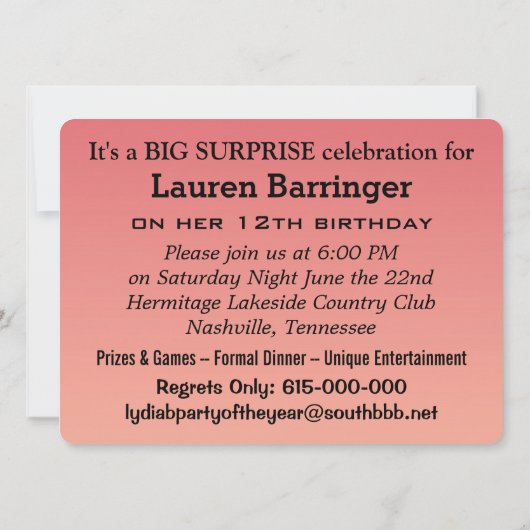 シーッ!特別な驚きのパーティー 招待状 (裏面)