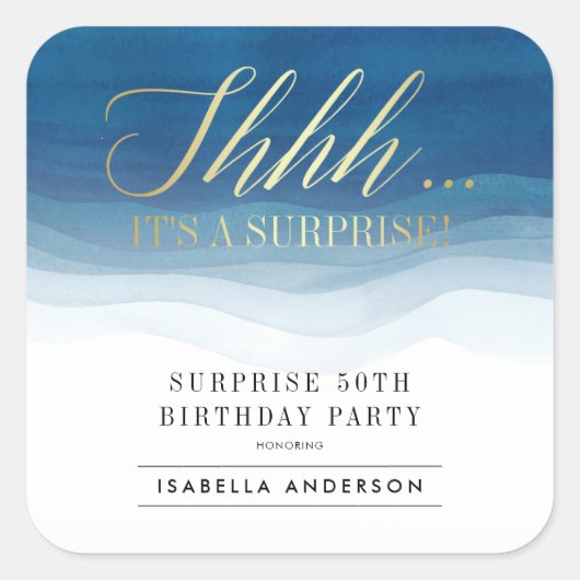シーッ… |金ゴールドと水彩の驚きの誕生日 スクエアシール (正面)