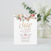 シーッ!金ゴールドグリッタースクリプトサプライズ誕生日パーティー インビテーションポストカード (スタンド正面)