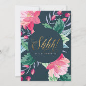 シーッ！金ゴールドグリッタースクリプトフローラサプライズ誕生日 招待状 (裏面)