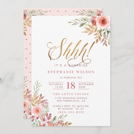 シーッ！驚いたよ | スクリプモダント誕生日 招待状 (正面/裏面)