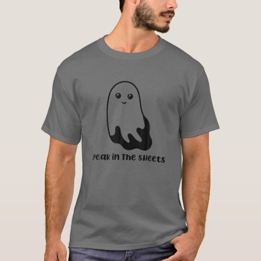 シーツの中にフレックおもしろい幽霊衣装ハロウィーン Tシャツ (正面)